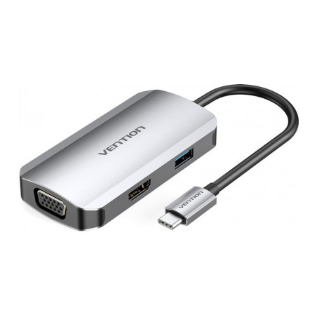 Концентратор Vention USB3.1 Type-C -- HDMI/VGA/USB 3.0/PD 100W Hub 4-in-1 (TOAHB)