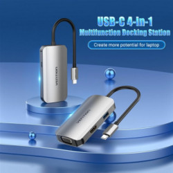 Концентратор Vention USB3.1 Type-C -- HDMI/VGA/USB 3.0/PD 100W Hub 4-in-1 (TOAHB)
