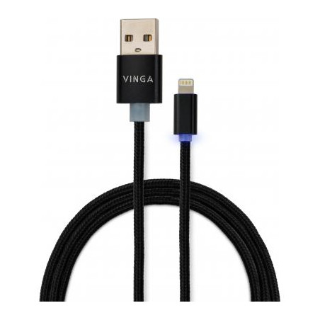 Дата кабель USB 2.0 AM to Lightning 1m LED black Vinga (VCPDCLLED1BK)