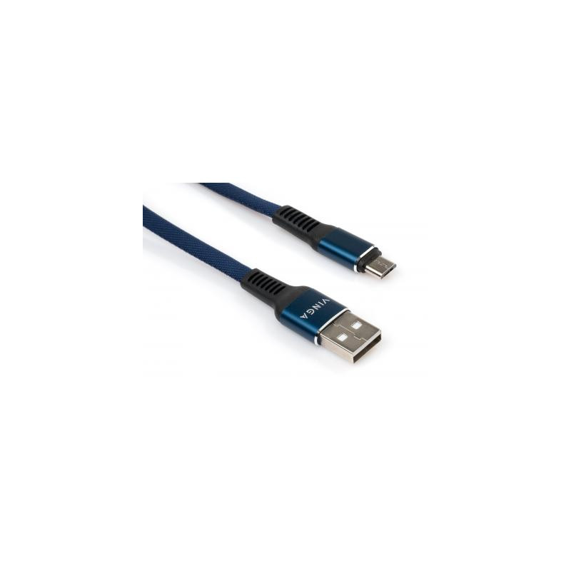 Дата кабель USB 2.0 AM to Micro 5P 1m flat nylon blue Vinga (VCPDCMFNB1B)