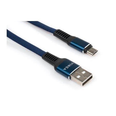Дата кабель USB 2.0 AM to Micro 5P 1m flat nylon blue Vinga (VCPDCMFNB1B)