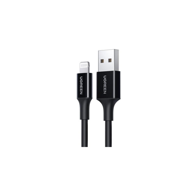 Дата кабель USB 2.0 AM to Lightning 2.0m US155 2.4A, Nickel Plating ABS Shell Black Ugreen (80823)