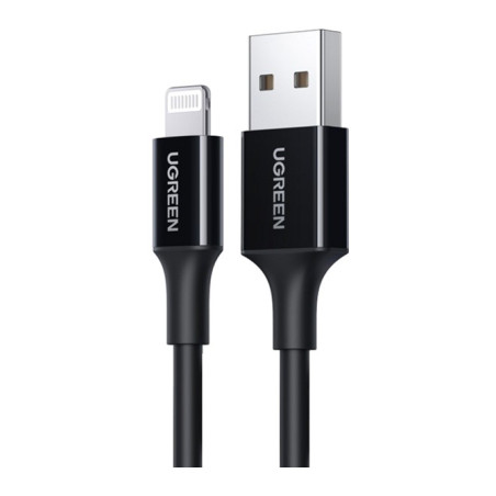 Дата кабель USB 2.0 AM to Lightning 2.0m US155 2.4A, Nickel Plating ABS Shell Black Ugreen (80823)