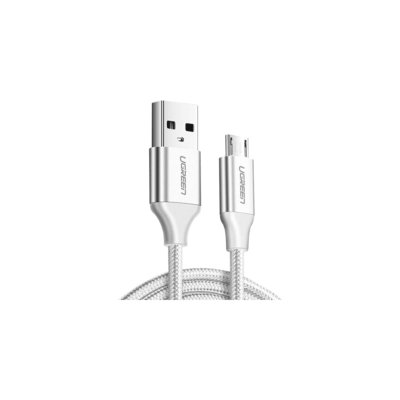 Дата кабель USB 2.0 AM to Micro 5P 2.0m US290 3A 18W Nickel Plating White Ugreen (60153)