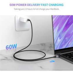 Дата кабель USB-C to USB-C 2.0m US261 18W Round Cable Nickel Plating Aluminum Shell Black Ugreen (50152)