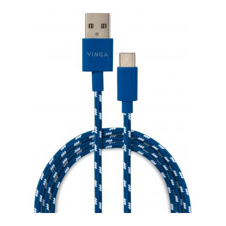 Дата кабель USB 2.0 AM to USB-C 1.0m 2color nylon blue Vinga (VCPDCTCNB31B)