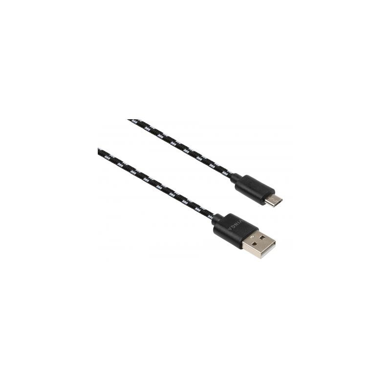 Дата кабель USB 2.0 AM to Micro 5P 2color nylon 1m black Vinga (VCPDCMBN31BK)