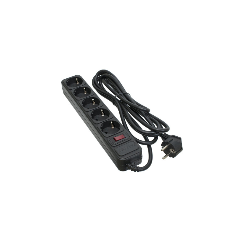 Мережевий фільтр живлення Patron 3.0 m3*1.5mm2 (SP-1653) 5 розеток BLACK (EXT-PN-SP-1653)