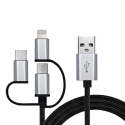 Дата кабель USB 2.0 AM to Lightning + Micro 5P + USB-C 1.0m black REAL-EL (EL123500035)