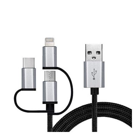 Дата кабель USB 2.0 AM to Lightning + Micro 5P + USB-C 1.0m black REAL-EL (EL123500035)