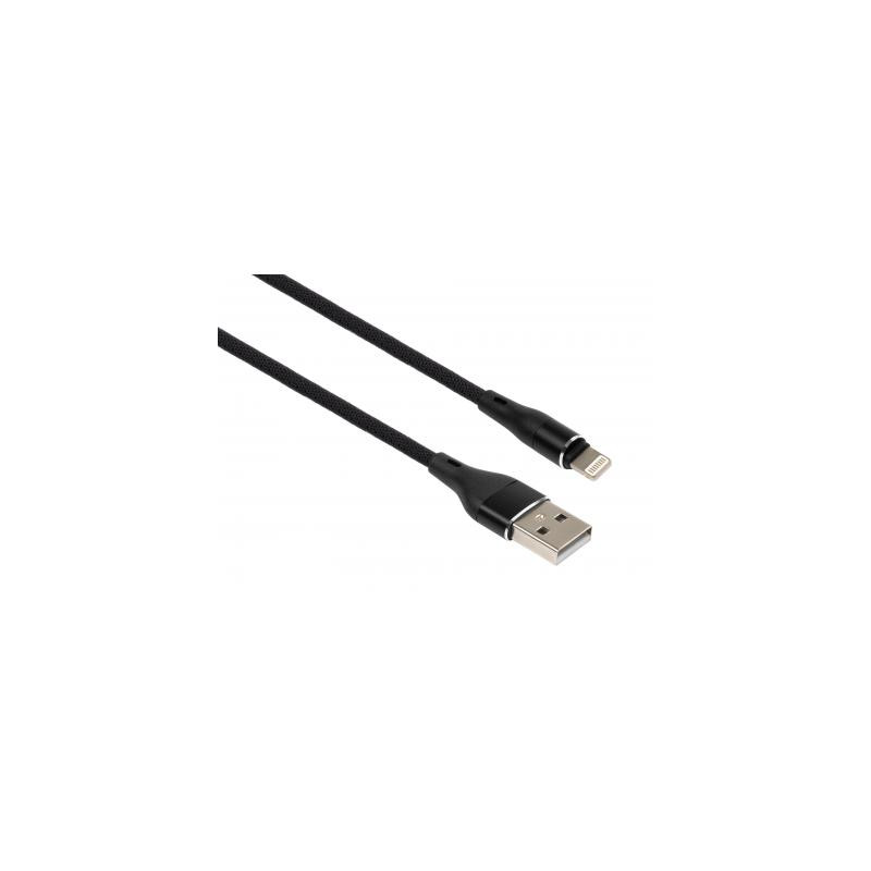 Дата кабель USB 2.0 AM to Lightning 1.0m cylindric nylon back Vinga (VCPDCLCANB1BK)