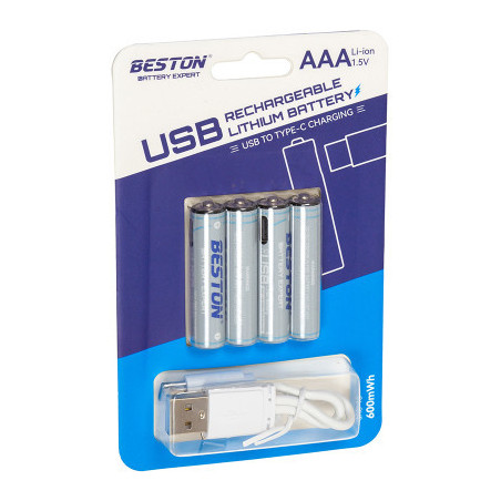 Акумулятор Beston AAA USB Type-C 400mah 1.5V Li-ion * 4 (3AC-18/AA620272)