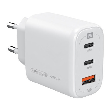 Зарядний пристрій Intaleo 65W GAN 2USB-C PD+USB-A QC 3.0 white (1283126559525)