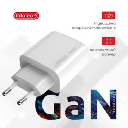 Зарядний пристрій Intaleo 65W GAN 2USB-C PD+USB-A QC 3.0 white (1283126559525)