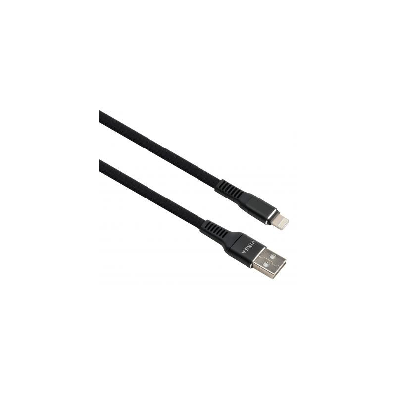 Дата кабель USB 2.0 AM to Lightning 1.0m flat nylon black Vinga (VCPDCLFNB1BK)