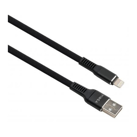Дата кабель USB 2.0 AM to Lightning 1.0m flat nylon black Vinga (VCPDCLFNB1BK)