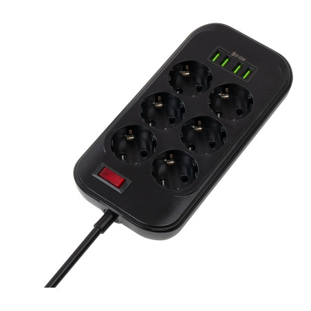 Мережевий фільтр живлення ColorWay CW-CHE64B, 6 розеток/4USB Black (CW-CHE64B)