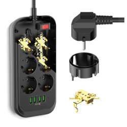 Мережевий фільтр живлення ColorWay CW-CHE64B, 6 розеток/4USB Black (CW-CHE64B)