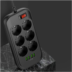 Мережевий фільтр живлення ColorWay CW-CHE64B, 6 розеток/4USB Black (CW-CHE64B)