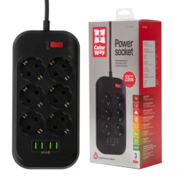 Мережевий фільтр живлення ColorWay CW-CHE64B, 6 розеток/4USB Black (CW-CHE64B)