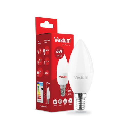 Лампочка Vestum C37 6W 4100K 220V E14 (1-VS-1303)