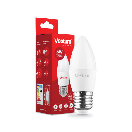 Лампочка Vestum C37 6W 4100K 220V E27 (1-VS-1301)