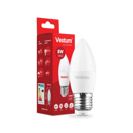 Лампочка Vestum C37 8W 4100K 220V E27 (1-VS-1309)