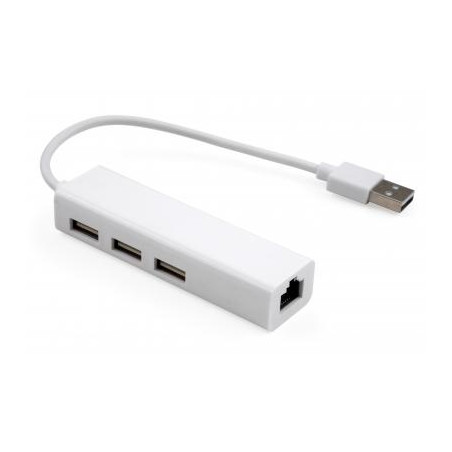 Концентратор Vinga 3xUSB2.0 + RJ45 100Mbps (VCP2H3USB2LANWH)