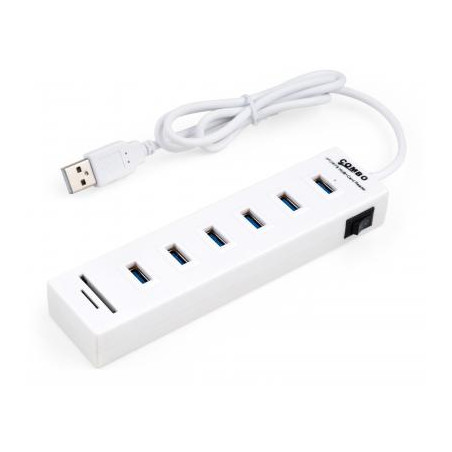 Концентратор Vinga 6xUSB2.0 + card-reader with switch 0.8m (VCP2H6USBCRSWWH)