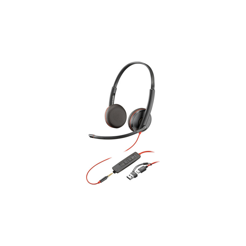 Навушники Poly BlackWire C3225 USB-C HS Stereo +3.5mm Plug +USB-C/A Adapter (Bulk) Black (8X229A6)