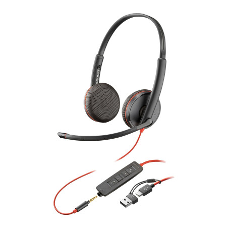 Навушники Poly BlackWire C3225 USB-C HS Stereo +3.5mm Plug +USB-C/A Adapter (Bulk) Black (8X229A6)