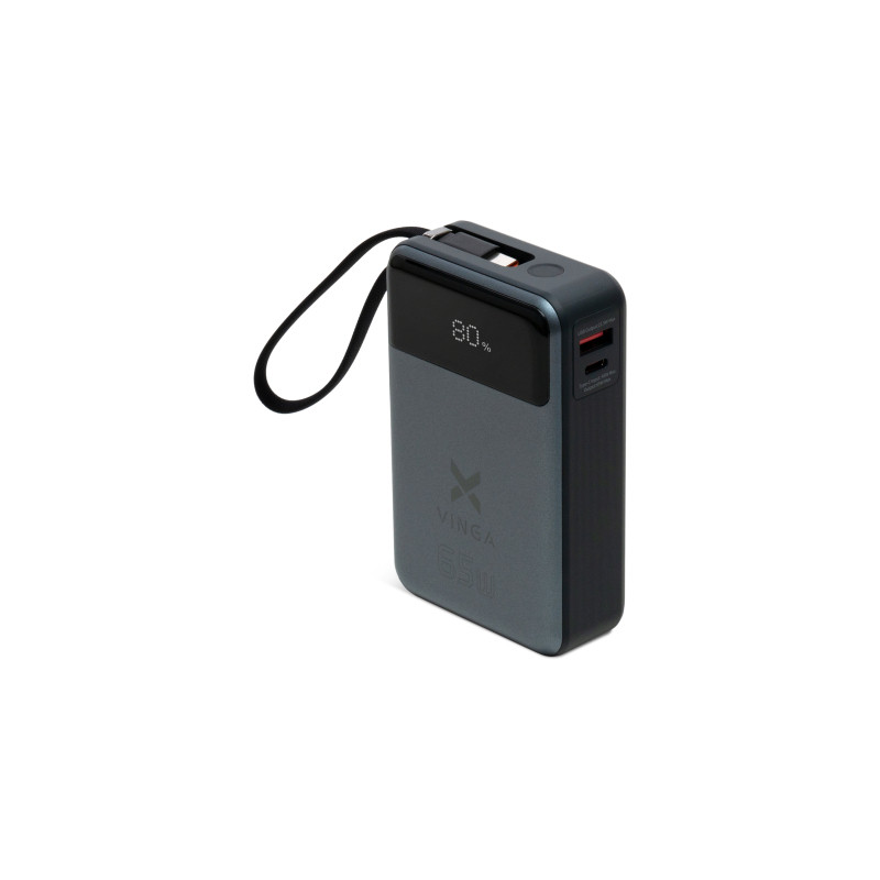 Батарея універсальна Vinga 20000 mAh 65W Display USB-C Cable Grey (VPBB2065C)