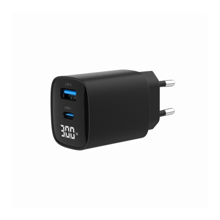 Зарядний пристрій Gembird 1xUSB-A (QC3.0 18W) + 1 Type-C (PD20W) LCD black (TA-UC-PDQC30LCD-BK-01)