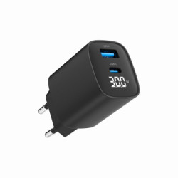 Зарядний пристрій Gembird 1xUSB-A (QC3.0 18W) + 1 Type-C (PD20W) LCD black (TA-UC-PDQC30LCD-BK-01)