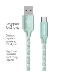 Дата кабель USB 2.0 AM to USB-C 2.0m mint ColorWay (CW-CBUC008-MT)