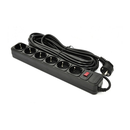Мережевий фільтр живлення Patron 10 m3*1mm2 (SP-10610) 6 розеток BLACK (EXT-PN-SP-10610)