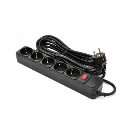 Мережевий фільтр живлення Patron 5.0 m, 3*1.5mm2 (SP-1655) 5 розеток BLACK (EXT-PN-SP-1655)