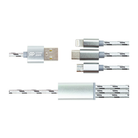 Дата кабель USB 2.0 AM to Lightning + Micro 5P + USB-C 1.0m 2.1A PowerPlant (CA910663)