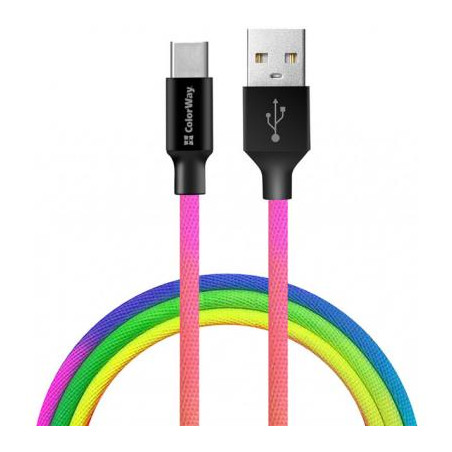 Дата кабель USB 2.0 AM to USB-C 1.0m multicolor ColorWay (CW-CBUC018-MC)