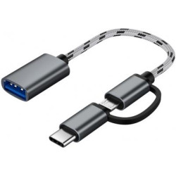 Перехідник OTG USB 2.0 AF to Micro 5P + USB-C 0.1m grey XoKo (AC-150-SPGR)