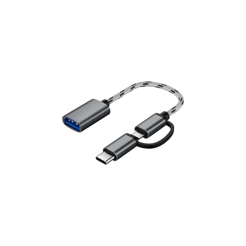 Перехідник OTG USB 2.0 AF to Micro 5P + USB-C 0.1m grey XoKo (AC-150-SPGR)