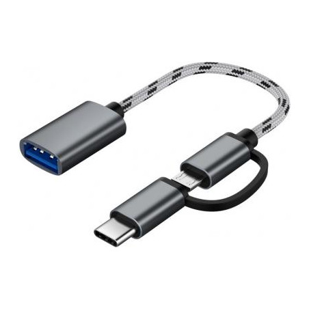 Перехідник OTG USB 2.0 AF to Micro 5P + USB-C 0.1m grey XoKo (AC-150-SPGR)