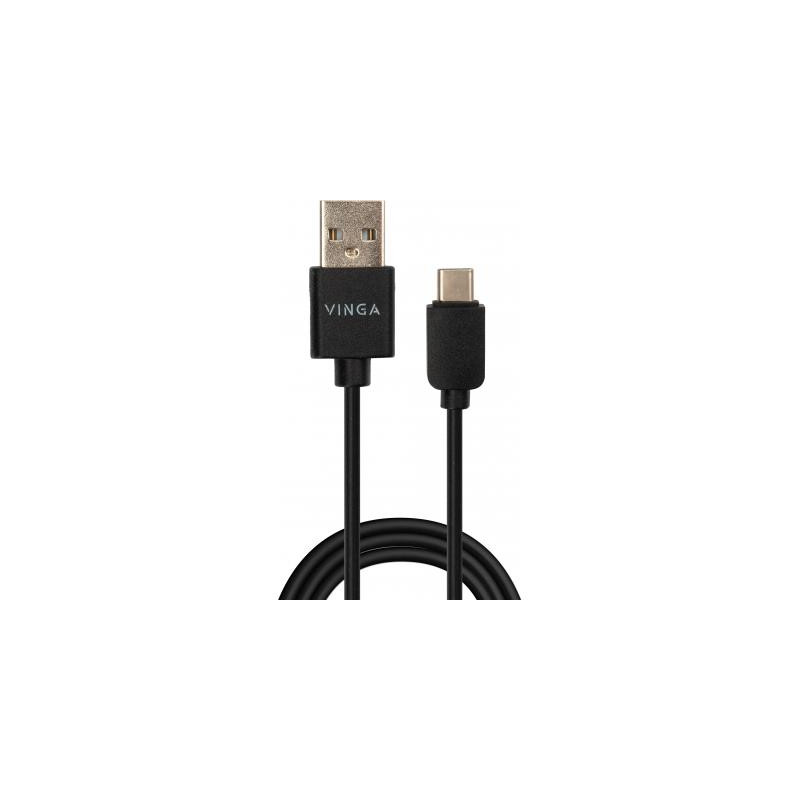 Дата кабель USB 2.0 AM to USB-C 1.0m 3A 18W PVC black Vinga (VCPUSBTC3ABK)