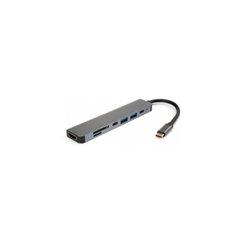 Концентратор Vinga Type-C to 4K HDMI+2*USB3.0+SD+TF+PD+USB-C 3.1 Gen1 aluminium (VCPHTC7AL)