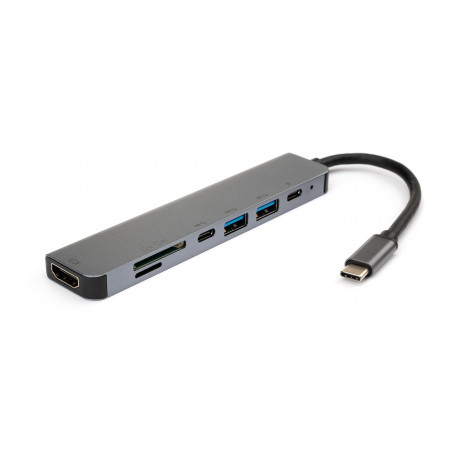 Концентратор Vinga Type-C to 4K HDMI+2*USB3.0+SD+TF+PD+USB-C 3.1 Gen1 aluminium (VCPHTC7AL)