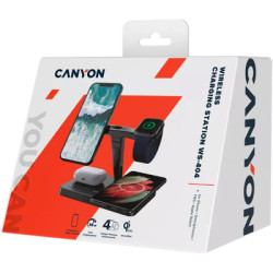 Зарядний пристрій Canyon wireless charger WS-404 15W 4in1 Black (CNS-WCS404)