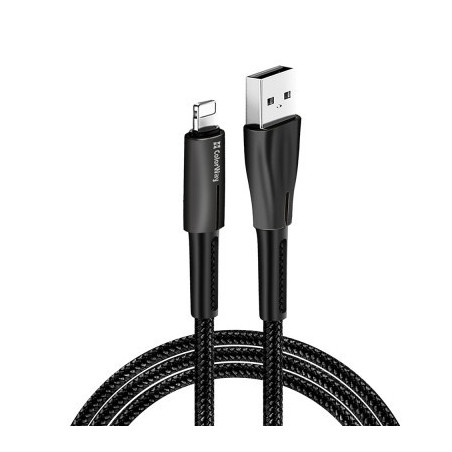Дата кабель USB 2.0 AM to Lightning 1.0m zinc alloy + led black ColorWay (CW-CBUL035-BK)
