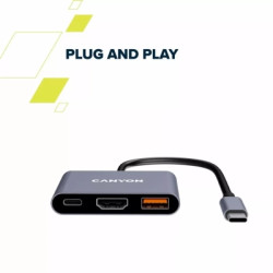 Концентратор Canyon hub DS-4 3in1 USB-C Grey (CNS-TDS4)