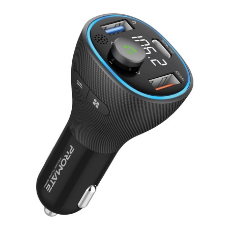 FM модулятор Promate PowerTune 38w USB-A OTG/USB-A QC3.0/USB-C PD Black (powertune-38w.black)