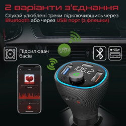 FM модулятор Promate PowerTune 38w USB-A OTG/USB-A QC3.0/USB-C PD Black (powertune-38w.black)